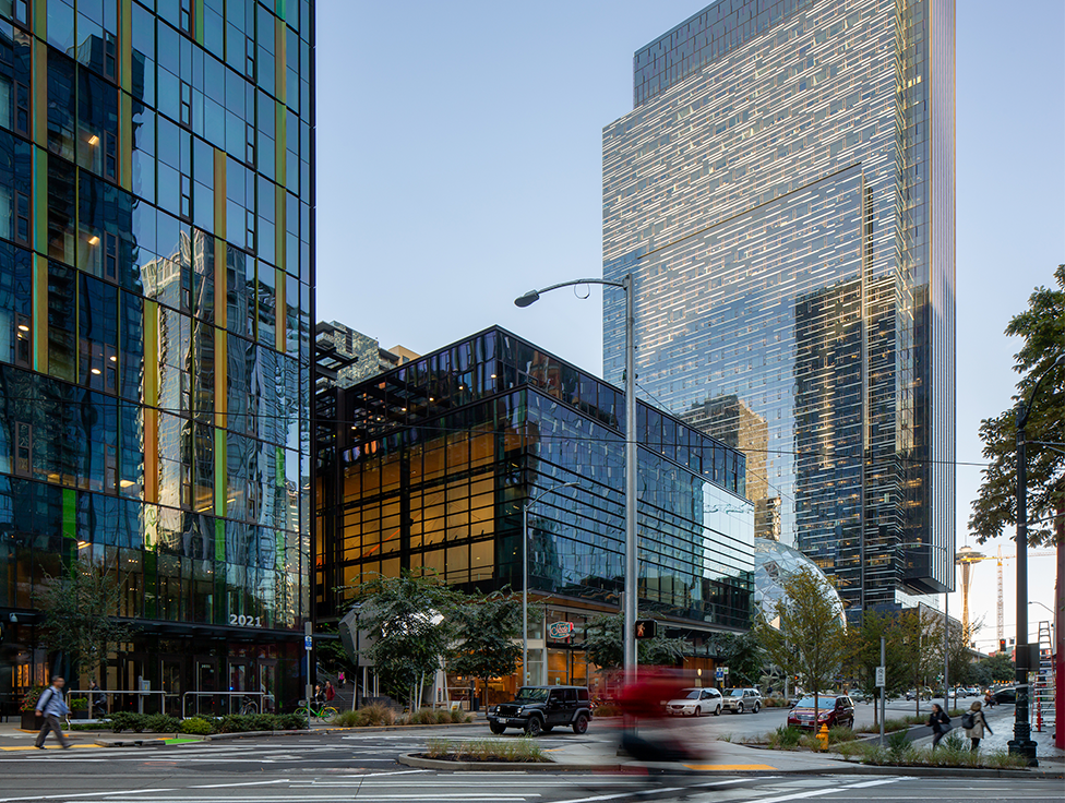 Three buildings in Amazon's Seattle headquarters.