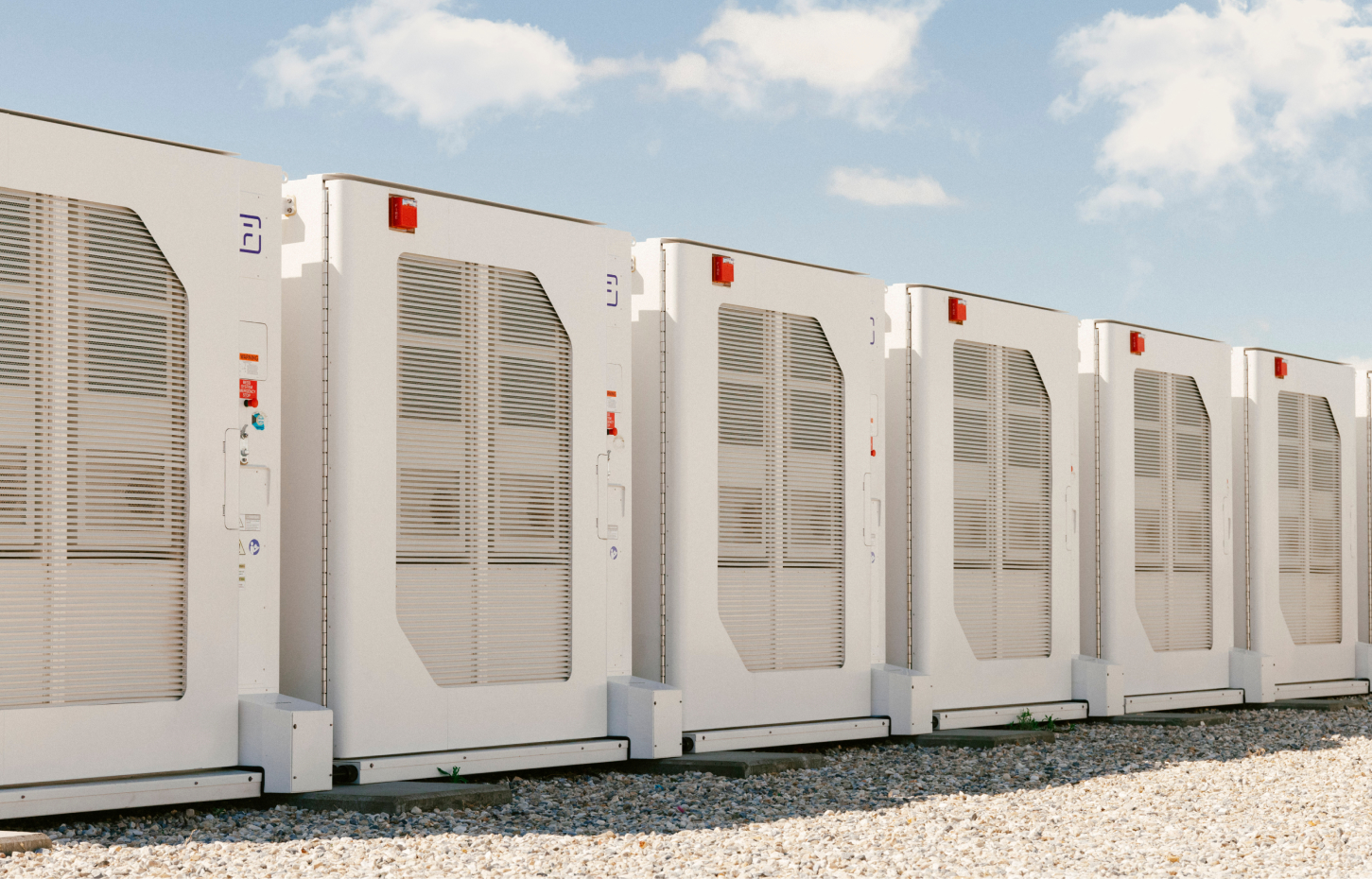 Battery storage units in rows