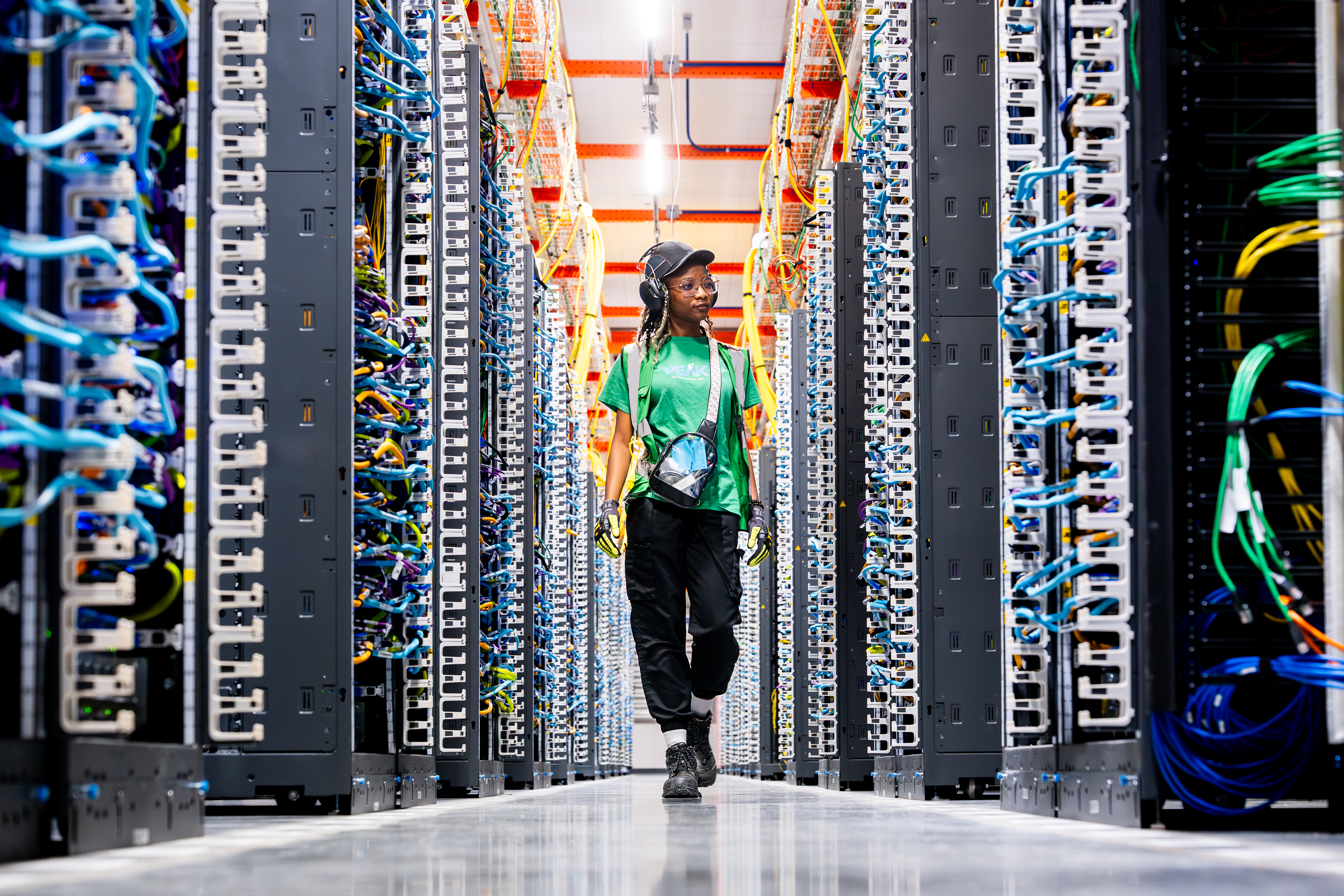 Person walking through a data center