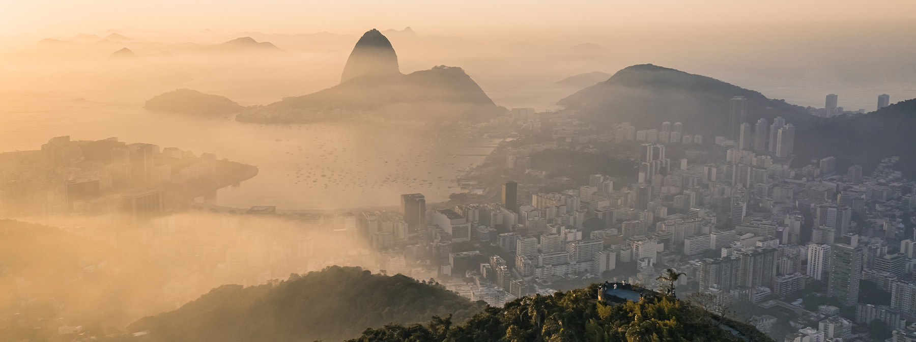 A view of Rio de Janeiro at sunset. 
