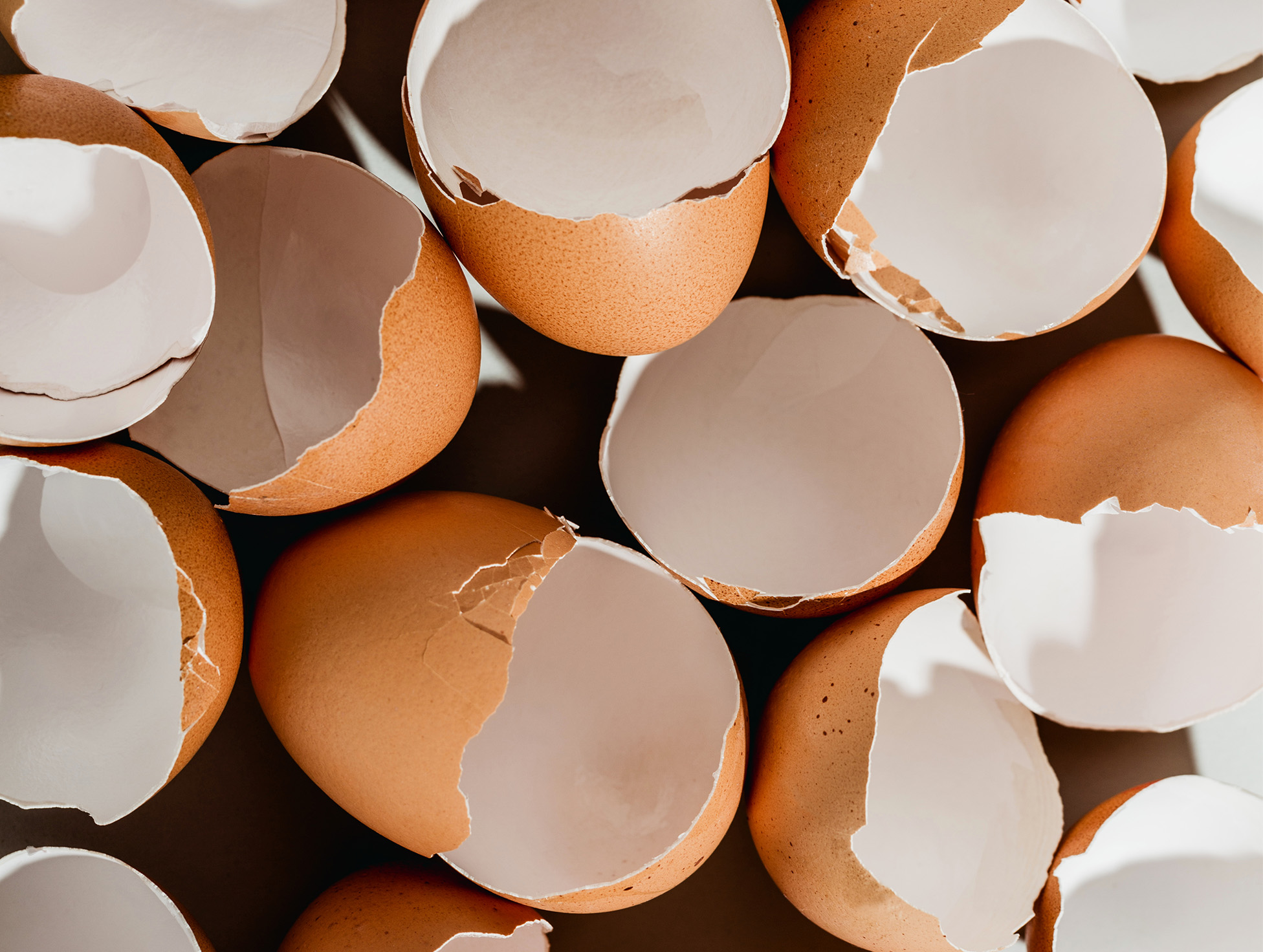 A close up of empty egg shells next to each other on a table. 