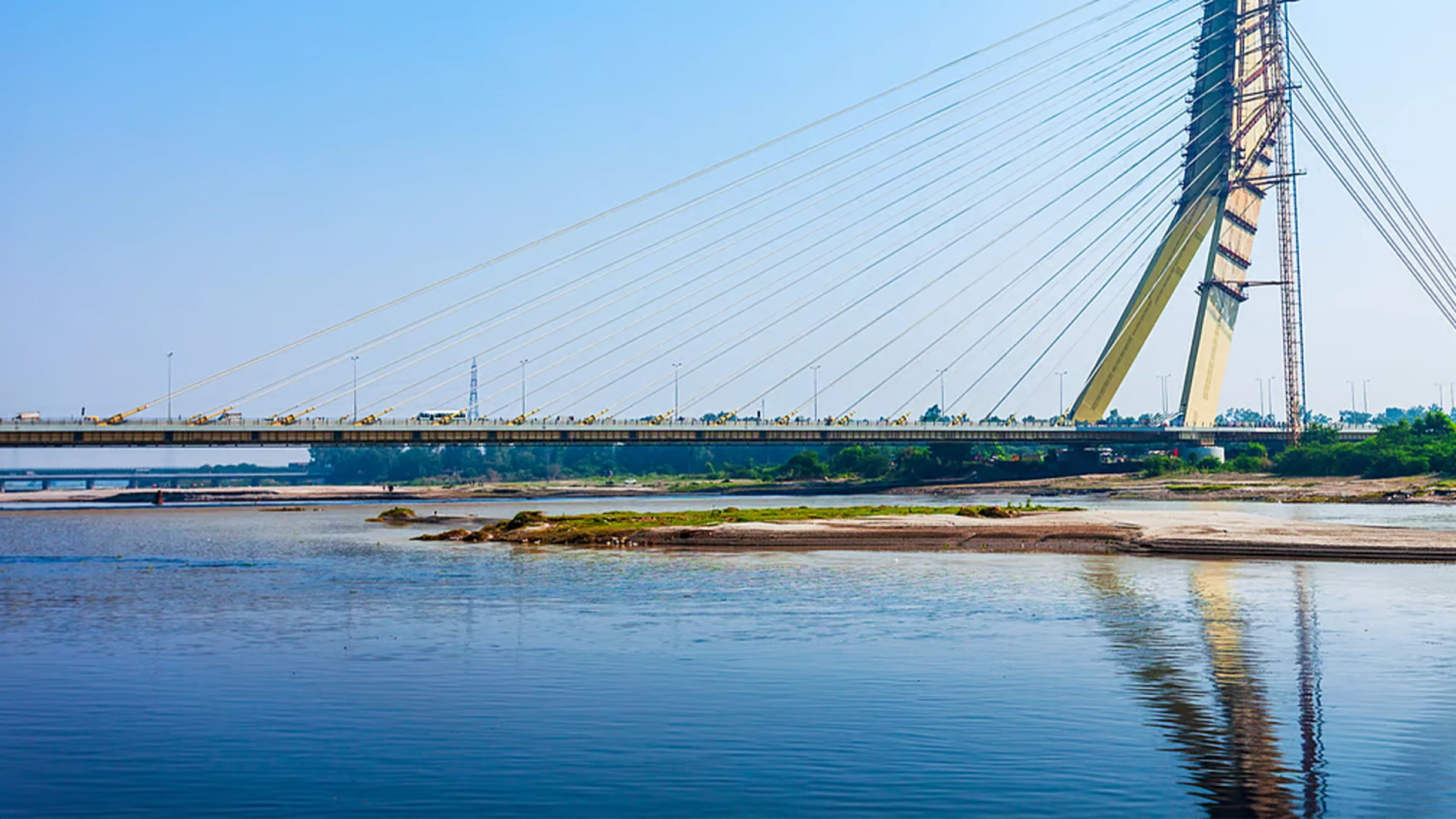 A bridge over a large waterway. 