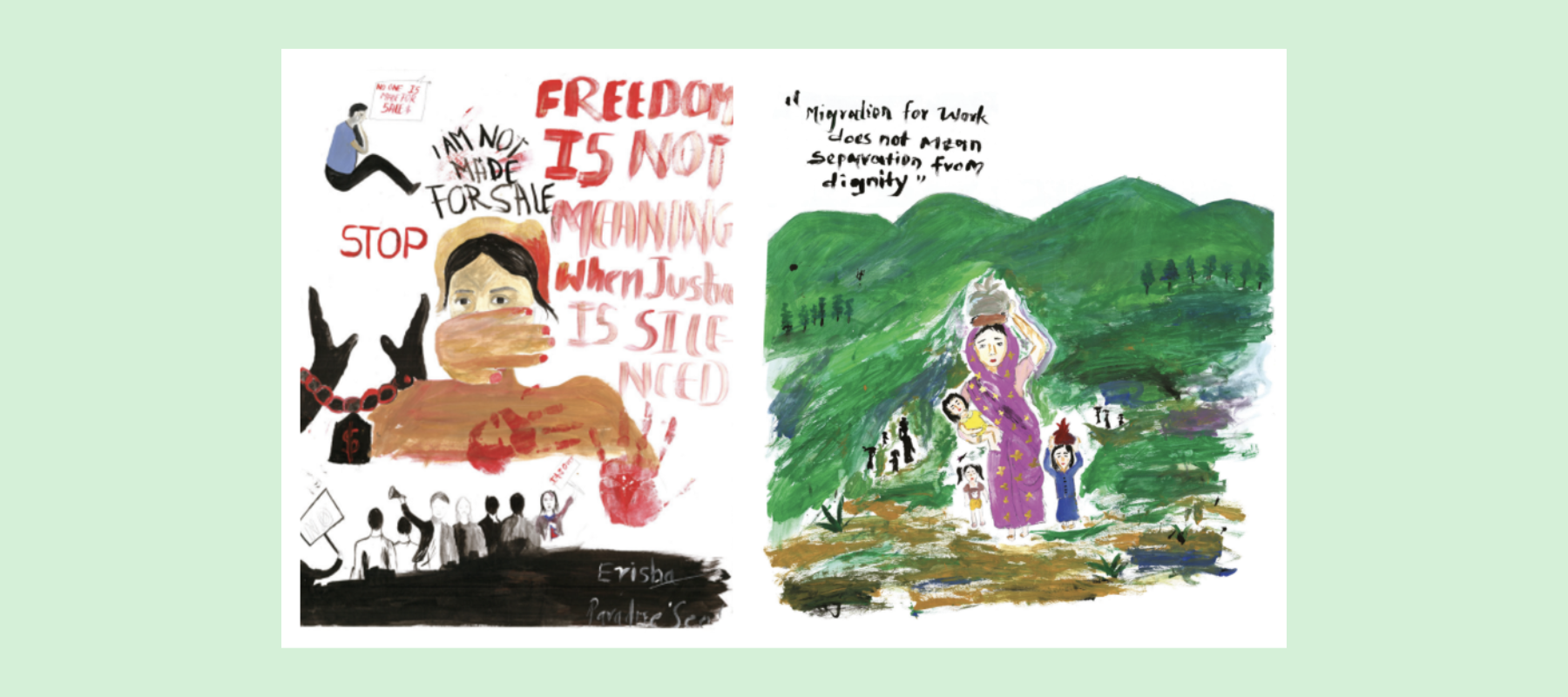 Illustrations depicting support for migrant workers.
